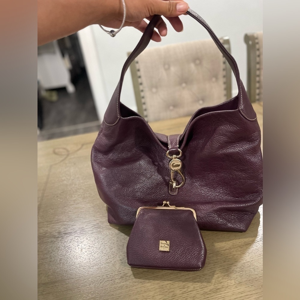 Dooney & Bourke Pebble Grain Logo Lock Shoulder Bag Bordeaux